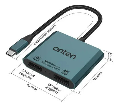 Conversor Adaptador Usb-c A 2 Puertos Displayport 4k Uc915 Azul Petróleo