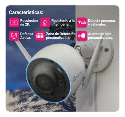 Camara Seguridad Wifi H3 2k Sirena Luz Exterior Audio Ezviz Blanco