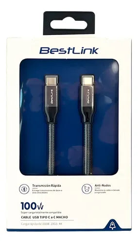 Cable Usb Tipo C A C Bestlink 100w 20gbps 2 Metros Negro