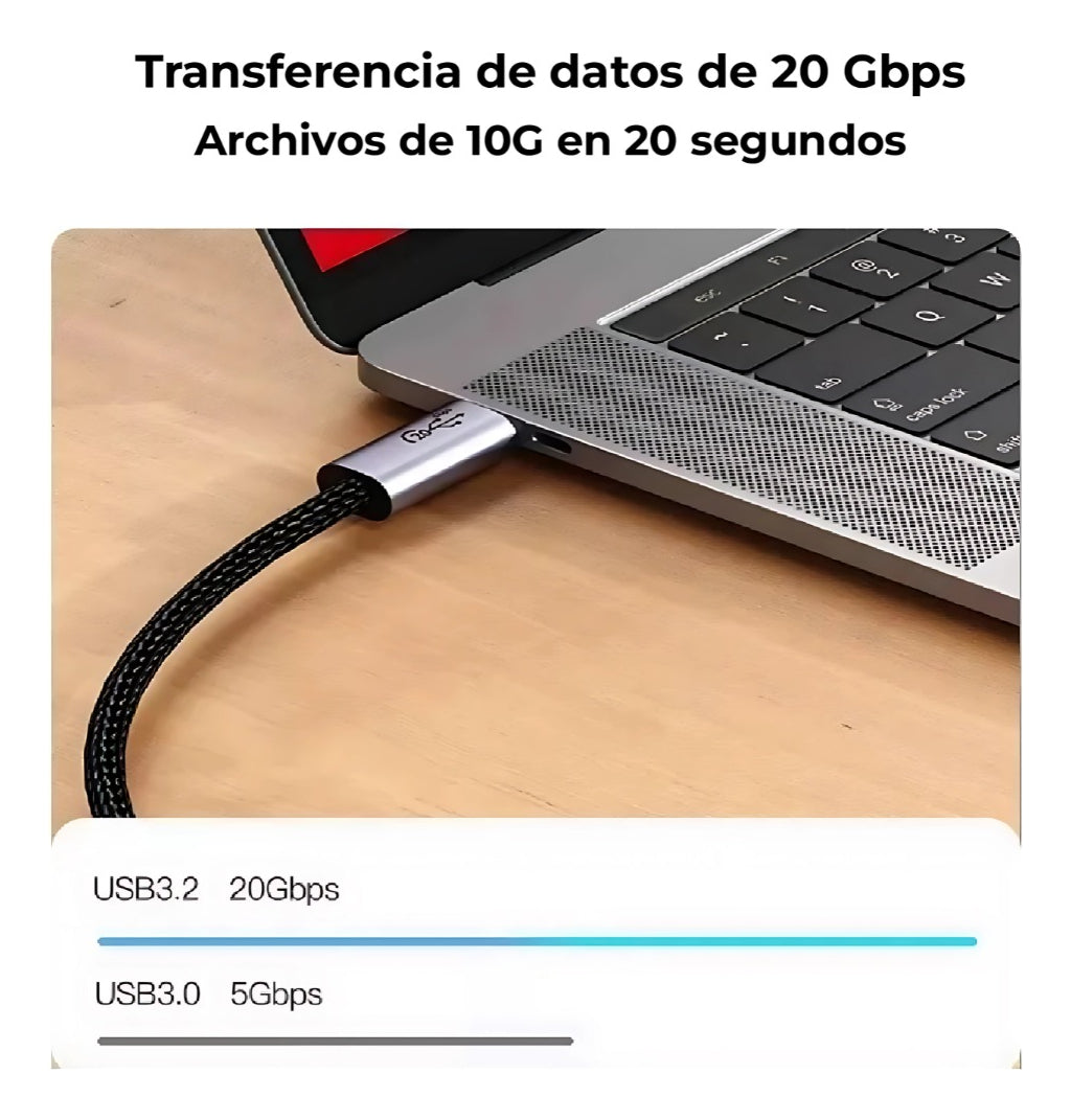 Cable Usb Tipo C Carga Rápida 100w 20gb 4k Anti Nudos 120cm