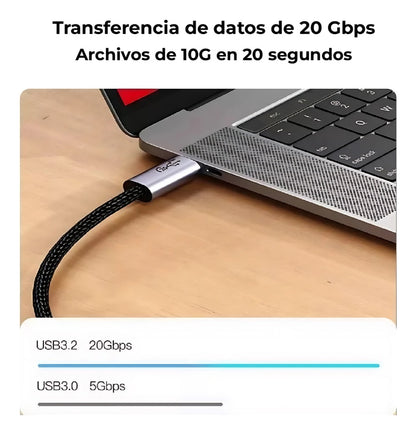 Cable Usb Tipo C Carga Rápida 100w 20gb 4k Anti Nudos 120cm