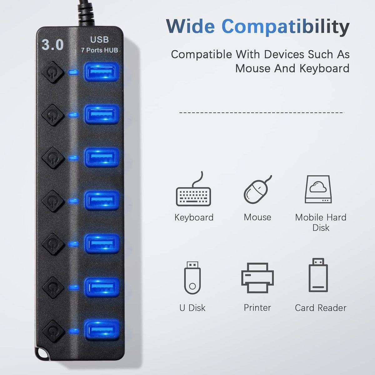 Hub 7 En 1 Usb 3.0 Con 1 Usb 3.0 Y 6 Usb 2.0 Luz Led