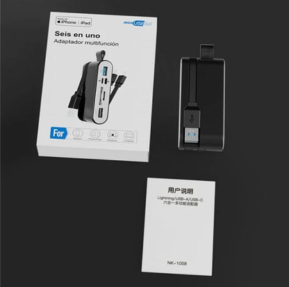 Hub 6 En 1 Entrada Usb 3.0 Usb C Ligthning Pc Smartphone