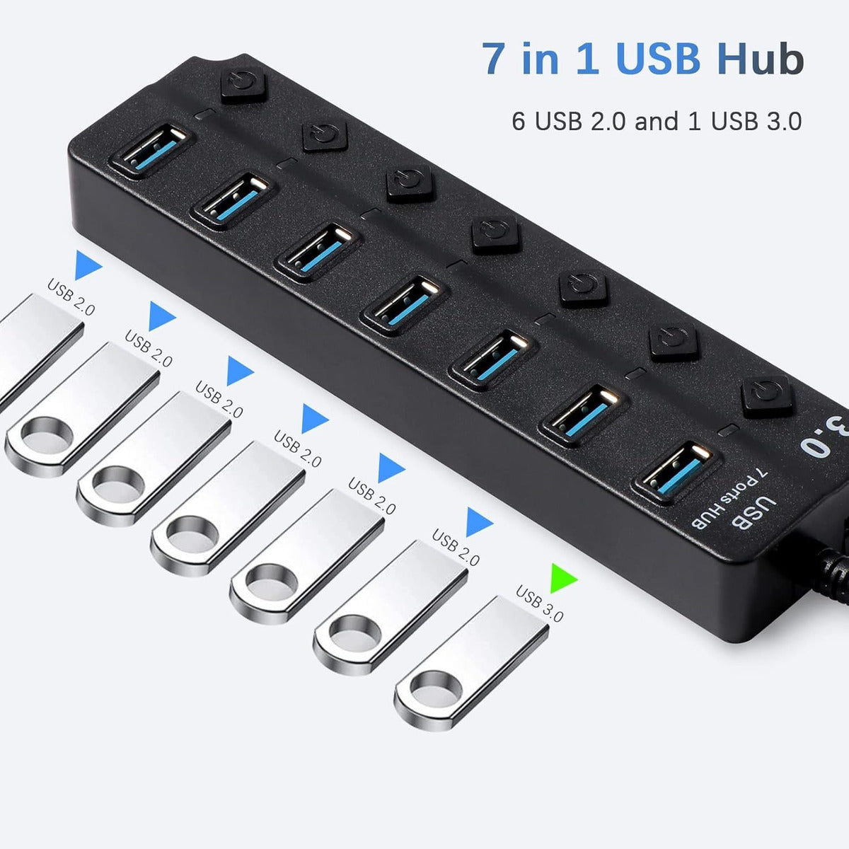 Hub 7 En 1 Usb 3.0 Con 1 Usb 3.0 Y 6 Usb 2.0 Luz Led
