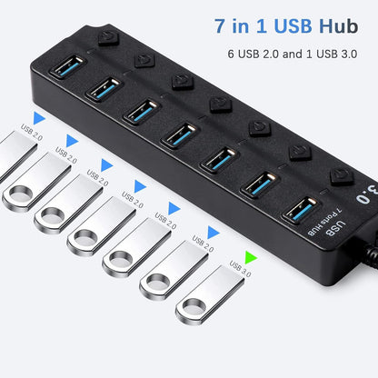Hub 7 En 1 Usb 3.0 Con 1 Usb 3.0 Y 6 Usb 2.0 Luz Led