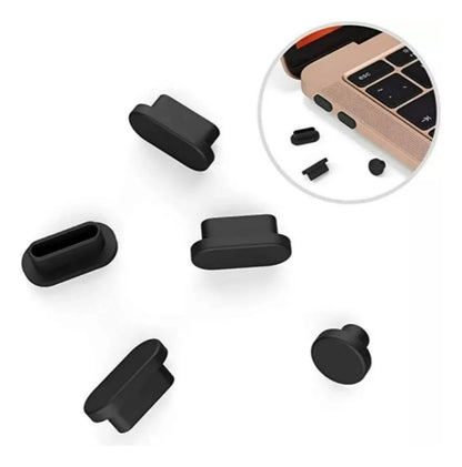 Tapon Silicona Antipolvo 5 Pzs Para Notebook Macbook Negro