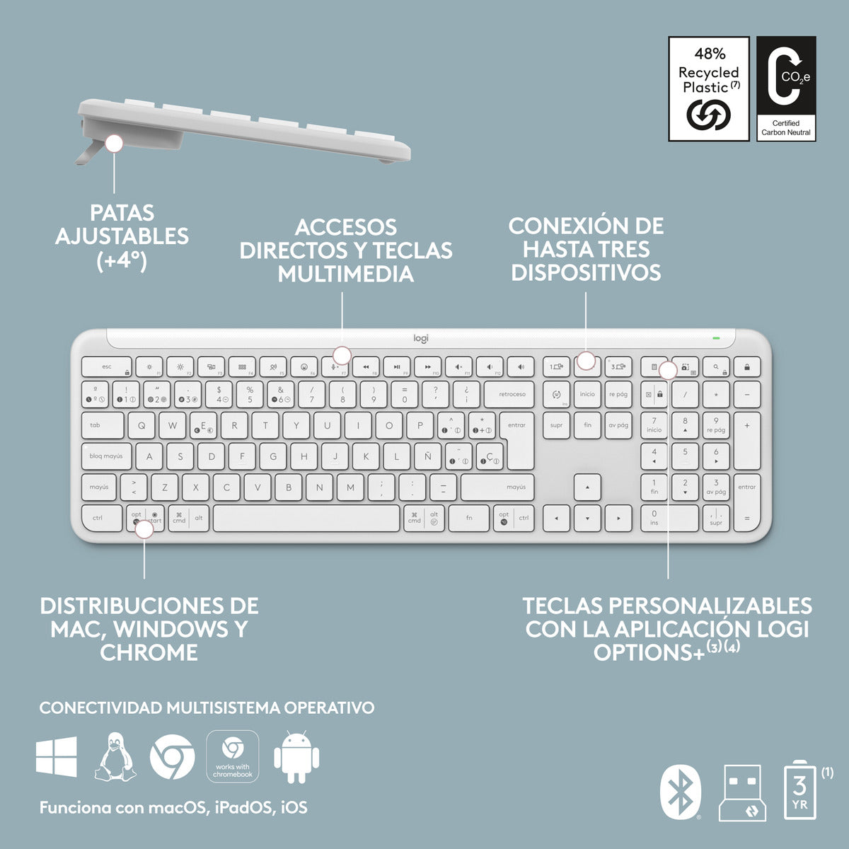 Teclado Inalámbrico Signature Slim K950 Logitech Blanco