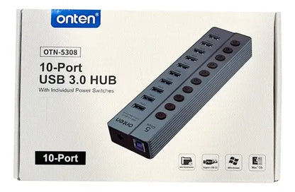 Hub 10 Puertos Usb 3.0 Con Switch Otn-5308 Onten Gris Oscuro