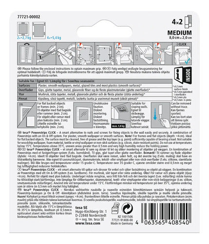 Pack 4x2 Tira Adhesivo Velcro Colgar Cuadro Talla M Tesa Blanco