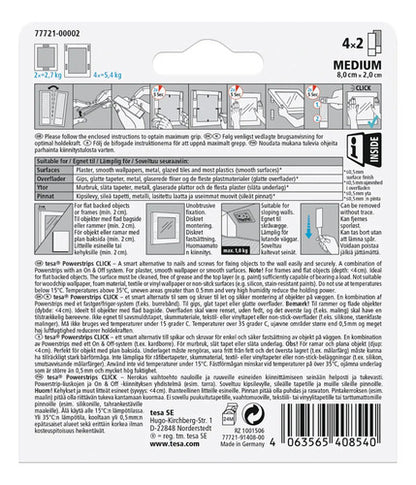 Pack 4x2 Tira Adhesivo Velcro Colgar Cuadro Talla M Tesa Blanco