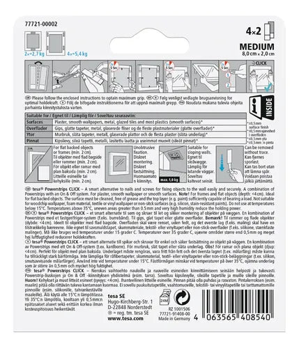 Tiras Adhesivas Click Colgar Cuadro 4x2 Medium Tesa Blanco