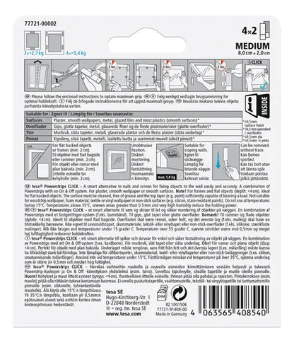 Tiras Adhesivas Click Colgar Cuadro 4x2 Medium Tesa Blanco