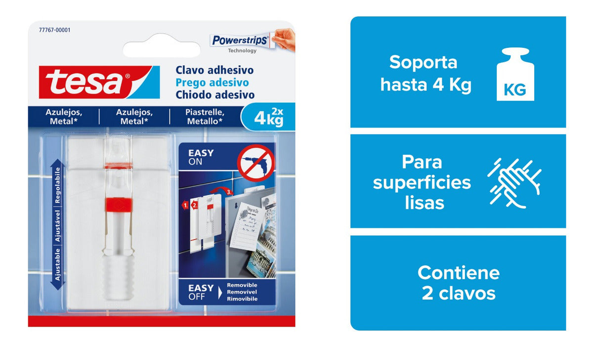 Clavo Adhesivo Ajustable Removible Tesa Superficie Lisa 4kg