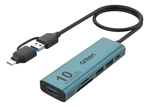 Adaptador Multipuerto Onten 5 Puertos Usb-a+c 10gbps Azul Petróleo