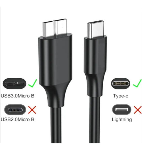 Cable Usb Tipo C A Micro B Disco Duro Cámara 1 Metro Negro