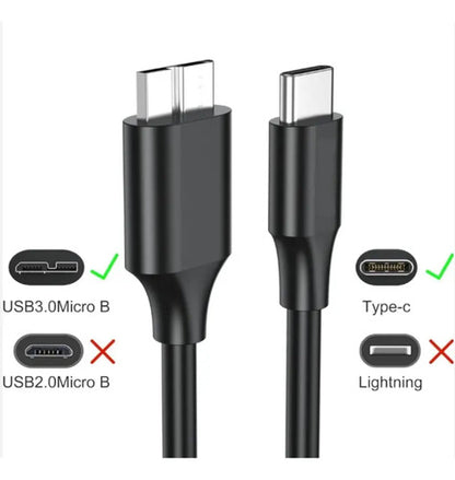 Cable Usb Tipo C A Micro B Disco Duro Cámara 1 Metro Negro