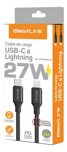 Cable Carga Rapida Usb-c A Lightning 27w 1 Metro Trenzado Negro