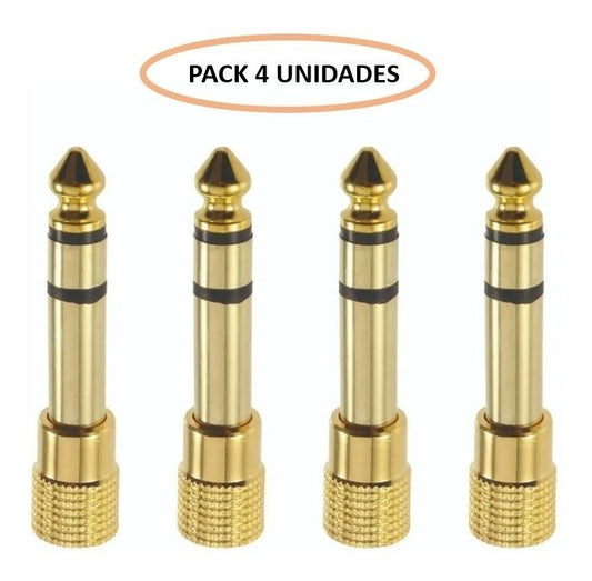 Pack 4 Adaptadores Audio Plug 3.5 A 6.5 Estéreo Oro