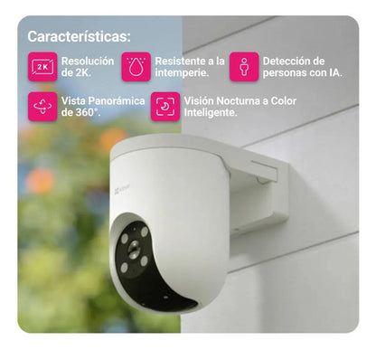 Cámara Panorámica Pt 360 Wifi H8c Pro 2k Ia Ezviz Blanco