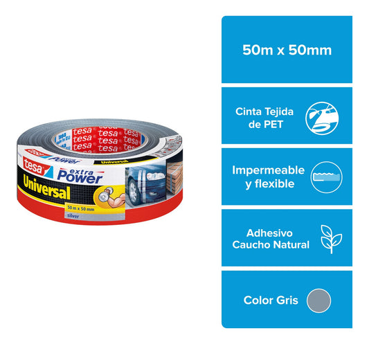 Cinta Duct Tape Tesa Universal Gris 50mt X 50mm Extra Fuerte