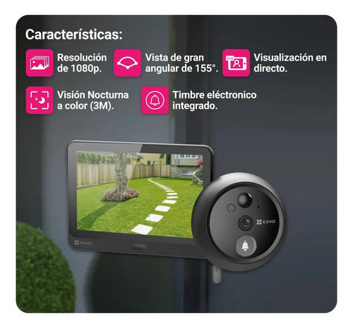 Timbre Mirilla Wifi Ezviz Hp4 Graba Contestas Desde App. Color Negro