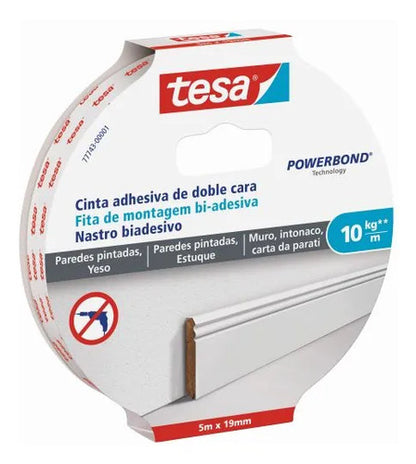 Cinta Doble Contacto Pared Yeso 10 Kg/m 5mx19mm Tesa Power Blanco Powerbond