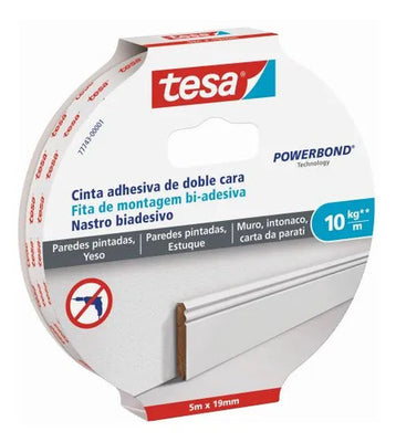Cinta Doble Contacto Pared Yeso 10 Kg/m 5mx19mm Tesa Power Blanco Powerbond