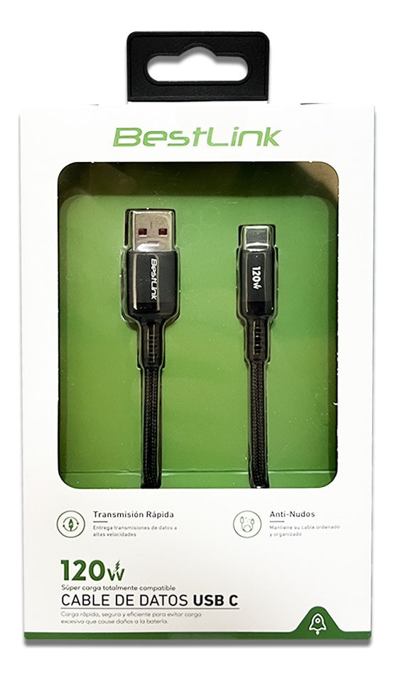 Cable Usb A Usb C Carga Transmisión Rápida 120w Anti Nudos
