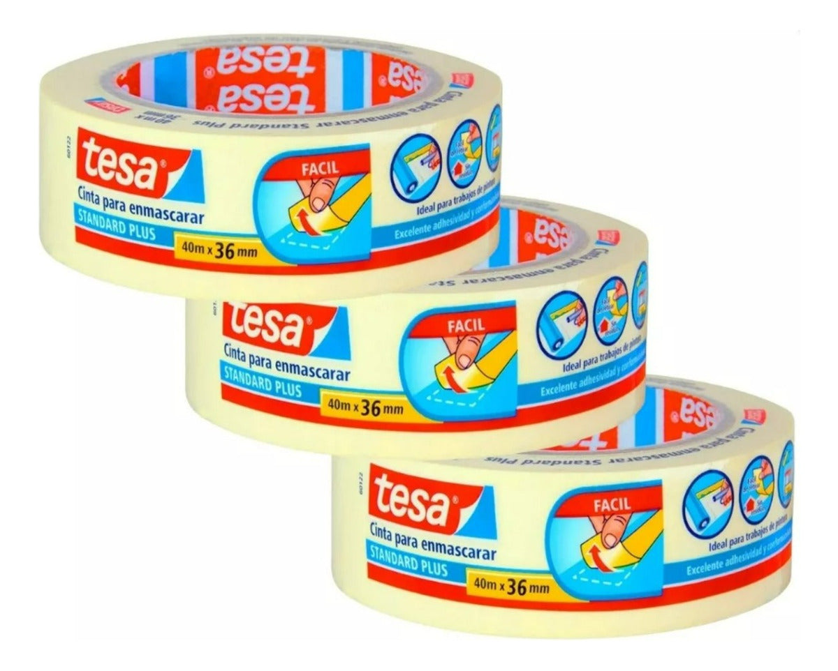 Pack 3uni Cinta Enmascarar Masking Tape 40mt X 36mm Tesa