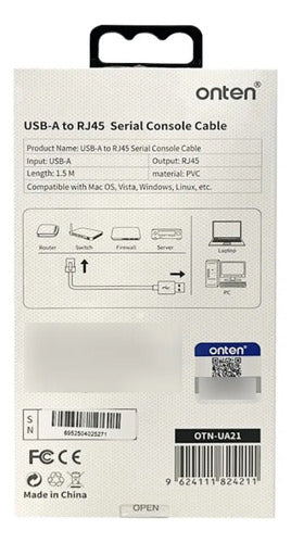 Cable Consola Usb-a A Rj45 1.5m Onten Otn-ua21 Red It Negro