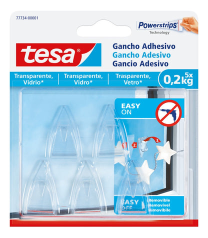 Pack 3 Blíster Gancho Removible Acrílico Vidrio 0,2 Kg Tesa