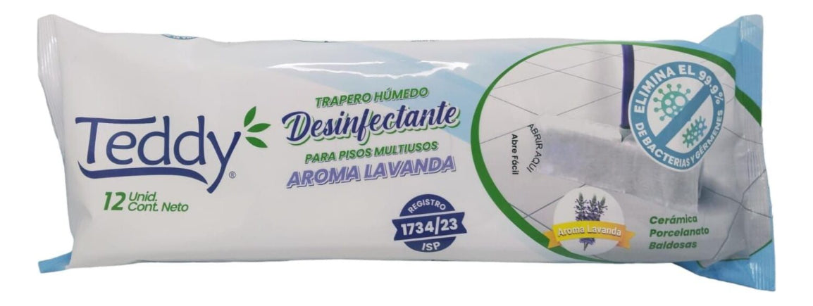 Trapero Húmedo Desinfectante Teddy Lavanda 12 Unidades