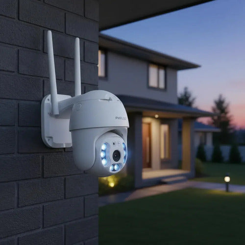 Cámara Seguridad Impermeable Wifi Philco Ip Ptz Movimiento Infrarrojo Color Blanco