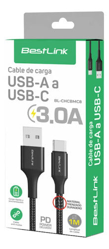 Cable Carga Usb-a A Usb-c Trenzado 3.0a 1m Mod. Bl-chcbmc8 Negro