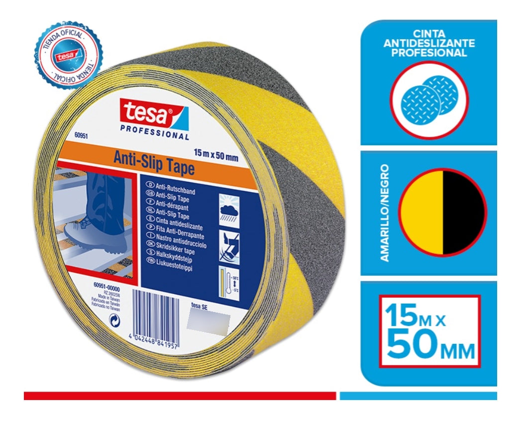 Cinta Antideslizante Negra Amarilla 15m X 50mm Tesa