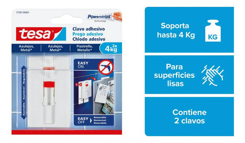 Clavo Adhesivo Ajustable Removible Tesa Superficie Lisa 4kg