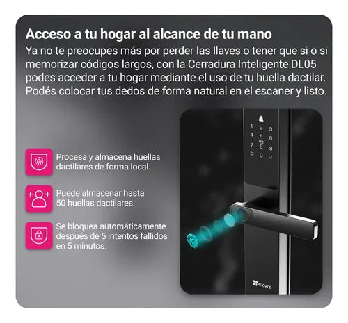 Cerradura Inteligente Dl05 Wifi Huella Wbcp Ezviz Pack 2 Negro