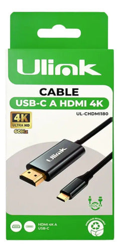 Cable Usb-c A Hdmi 4k 60hz 1.8m Ulink Negro Modelo Ul-chdmi180