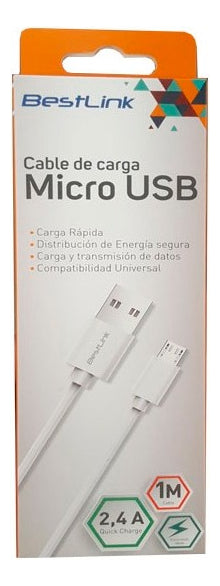 Cable Datos Carga Rápida Usb A Micro Usb 1 Metro Blanco
