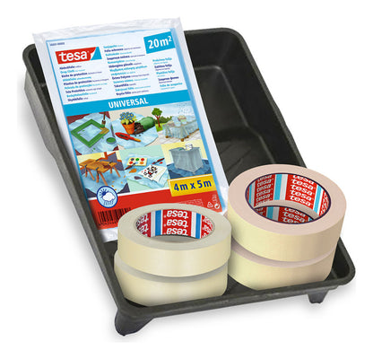 Kit Pintor 4 Cintas De Enmascarar Plástico Protector Bandeja