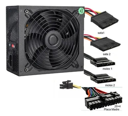 Fuente Poder Computadora Atx 650w Piv Conector 24 Pines X2 U Negro