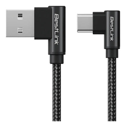 Cable Carga Rápida Usb-a A Usb-c 3.0a Trenzado En L Bestlink Negro