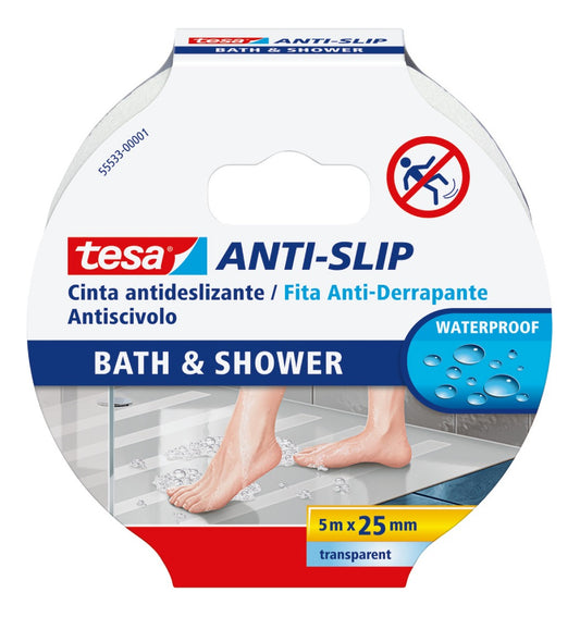 Cinta Antideslizante Baño Transparente 5mt X 25mm Tesa