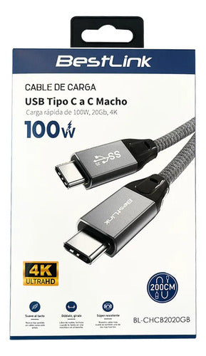 Cable Usb Tipo C A C Bestlink 100w 20gbps 2 Metros Negro