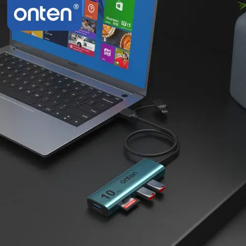 Adaptador Multipuerto Onten 5 Puertos Usb-a+c 10gbps Azul Petróleo