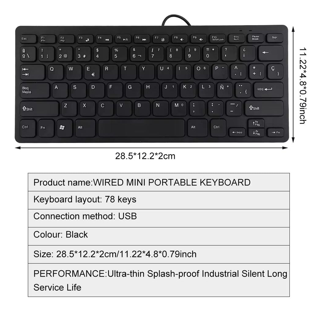 Mini Teclado Usb 78 Teclas, Compacto Y Ergonómico Portable