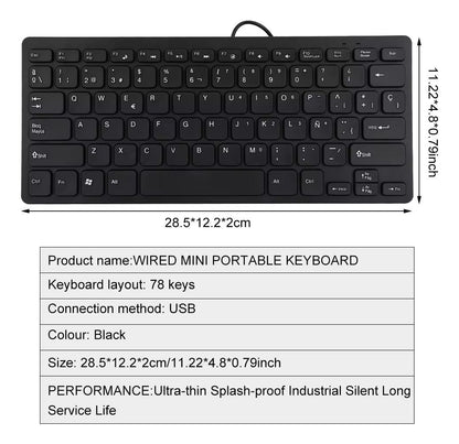 Mini Teclado Usb 78 Teclas, Compacto Y Ergonómico Portable