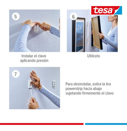 Clavo Adhesivo Ajustable Pared Pintada 2kg Tesa Pack 2 Blanco