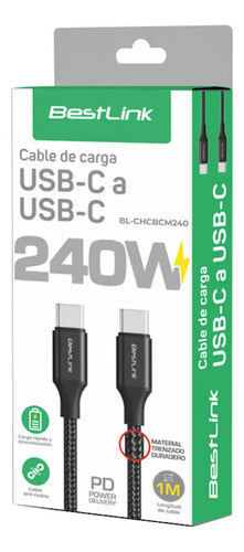 Cable Usb-c A Usb-c 240w Trenzado 1 Metro Carga Rápida Negro