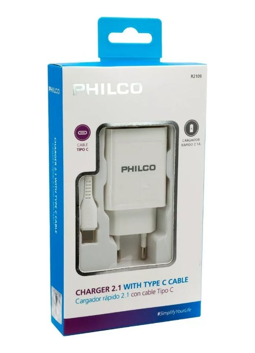 Cargador 2usb Carga Rápida 2.1amp Conector Tipo C Sec Philco